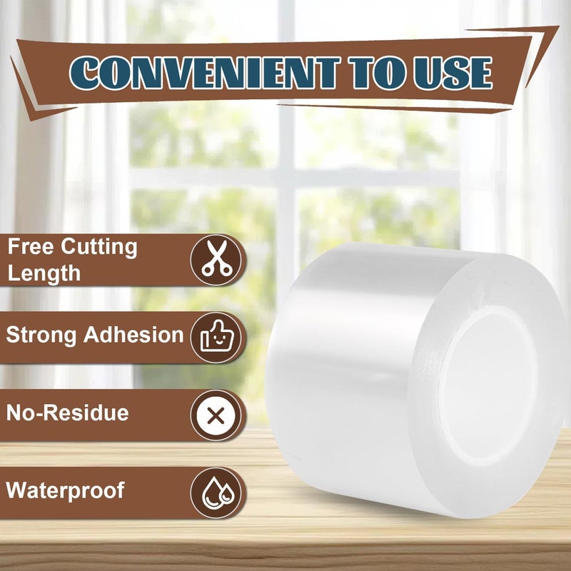 Sunroda Window Sealing Tape 3 Inch x 33 Ft Transparent Insulation Waterproof Nano Draft Isolation Tape for Window and Bathroom Shower Glass Side Gaps - Image 5
